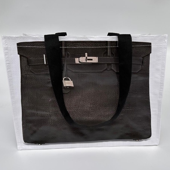 Grocery Bag made from Recycled Plastic Bottles with Novelty Bag Print in Black - Picture 1 of 11